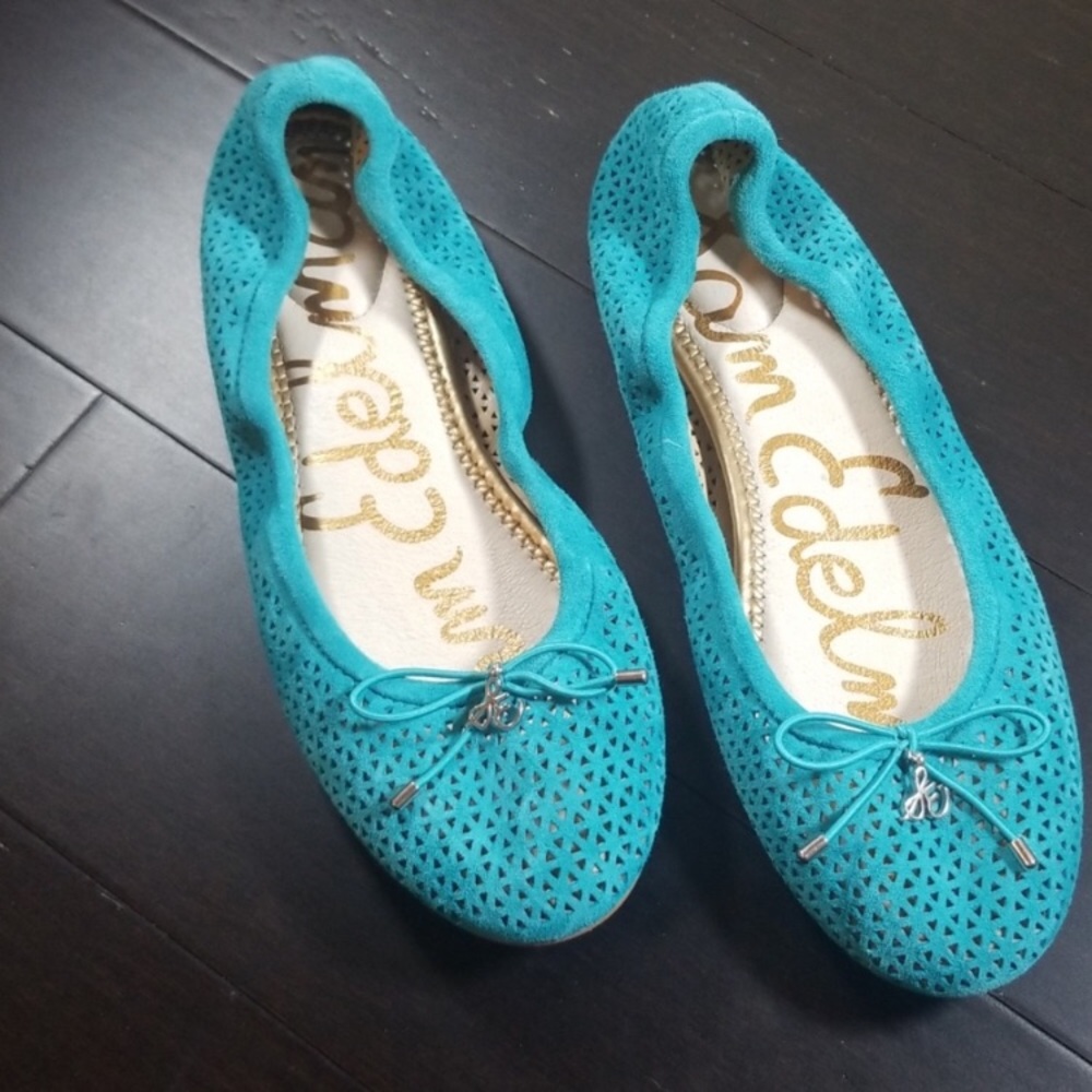 Sam Edelman Flats, turquoise blue suede